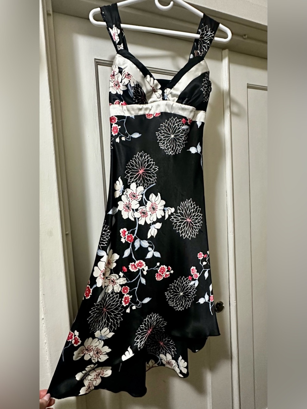 BCX High-Low Black Dress with White Floral Print and Detail